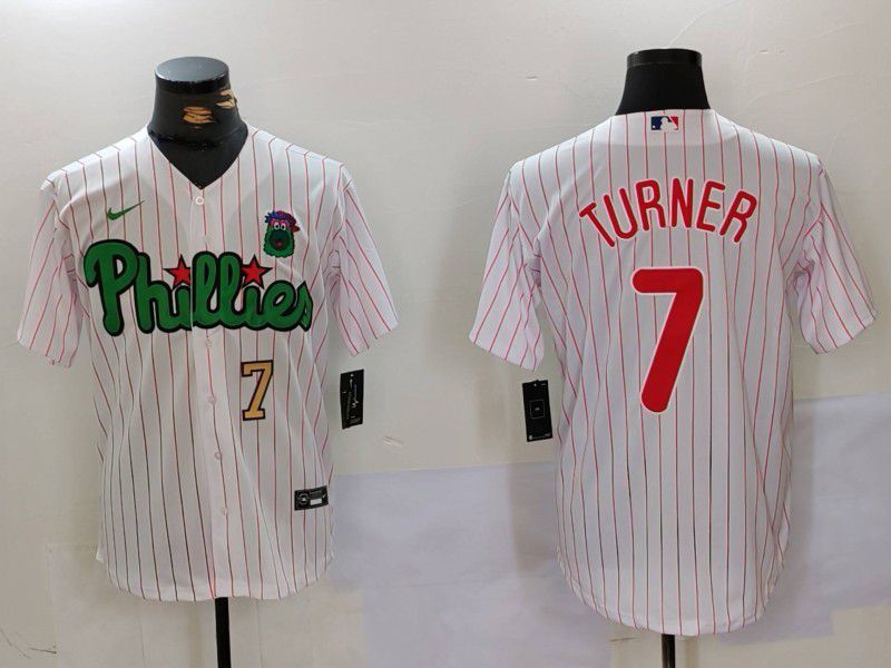 Men Philadelphia Phillies #7 Turner White stripe Second generation Joint Name 2024 Nike MLB Jersey style 2->philadelphia phillies->MLB Jersey